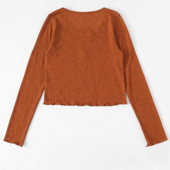 Crop Top Long Sleeves Orange Tee - S - Picture 4 of 12
